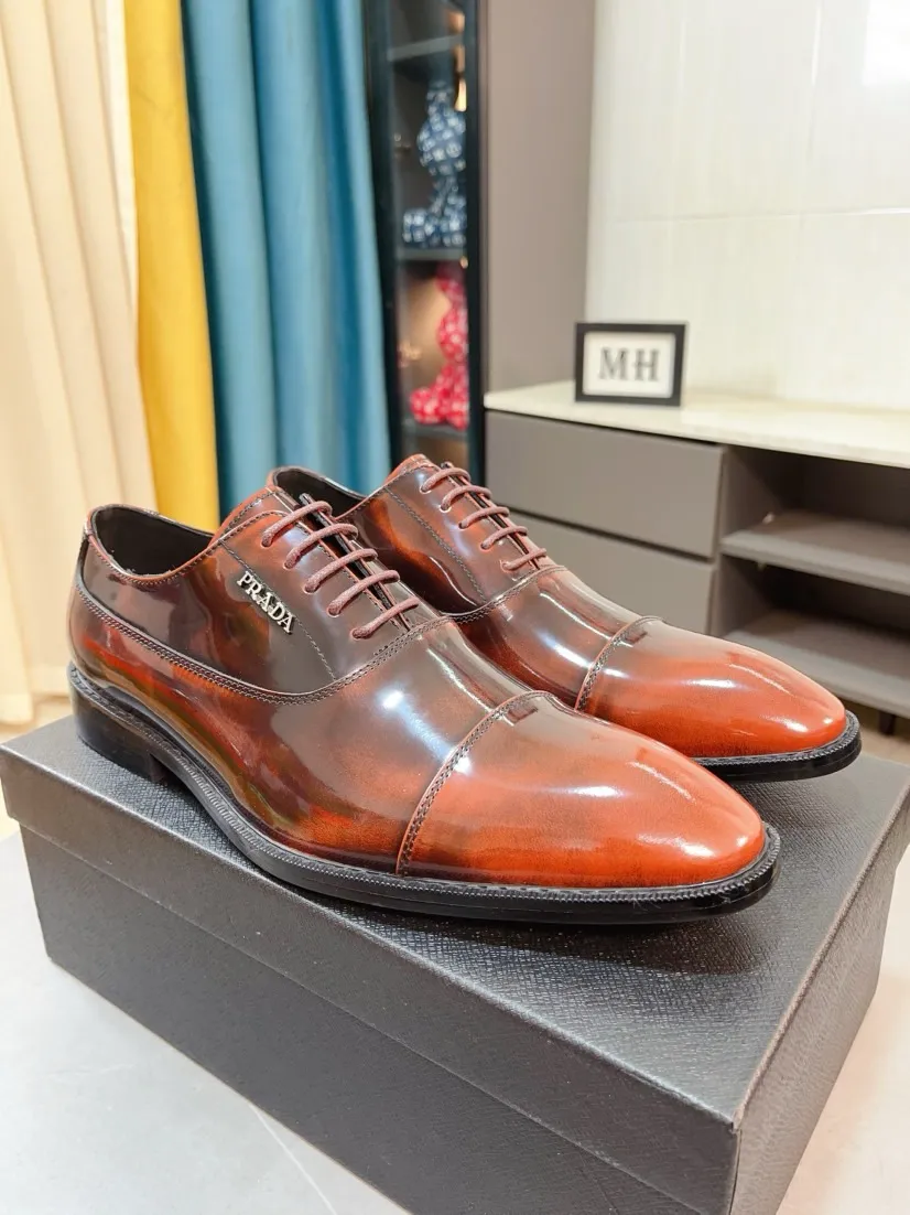 Men's shoes 💰540🌹🌹【PRADA Leather Shoes】Top purchasing agent Original imported Italian custom cowhide leather surface, fully imported water-dyed breathable cowhide lining, original factory special molded sole super comfortable, size: 38-44